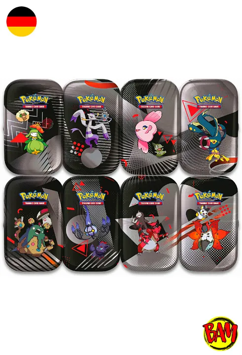Pokémon TCG: Schwarze Blitze & Weisse Flammen Mini-Tins Display (Karmesin & Purpur KP10.5)
